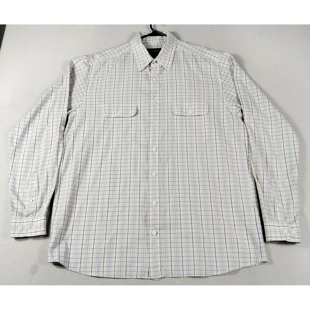 Eddie Bauer Shirt Mens LT Blue Check Long Sleeve Button Down Outdoor Casual